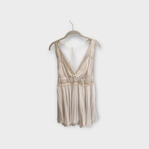 SeductiveWear Satin Lace Babydoll Lingerie – Ivory Champagne – Open Back Slip‎